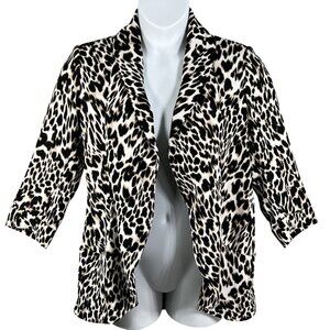 Calvin Klein Womens S Leopard Print Open Cardigan 3/4 Sleeves Oversized Blazer